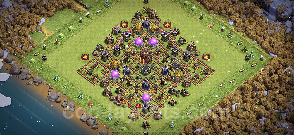 TH10 Farming Setup – Anti 3-Star Defensive Layout 2025