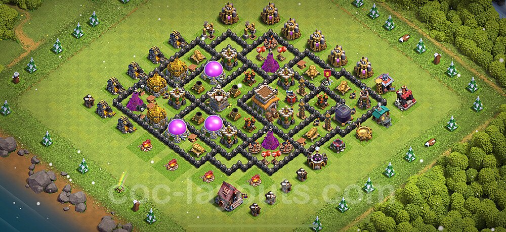 TH8 Defensive Trophy Layout – Trophy Pushing with Link 2025