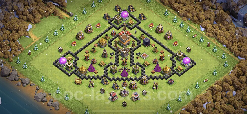 Trophy Base Layout TH8 – Trophy Pushing Defensive Strategy CoC 2026